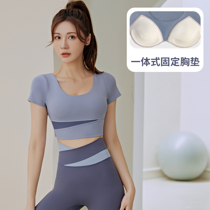 瑜伽服女夏普拉提训练跑步速干大码健身套装运动短袖上衣透气外穿