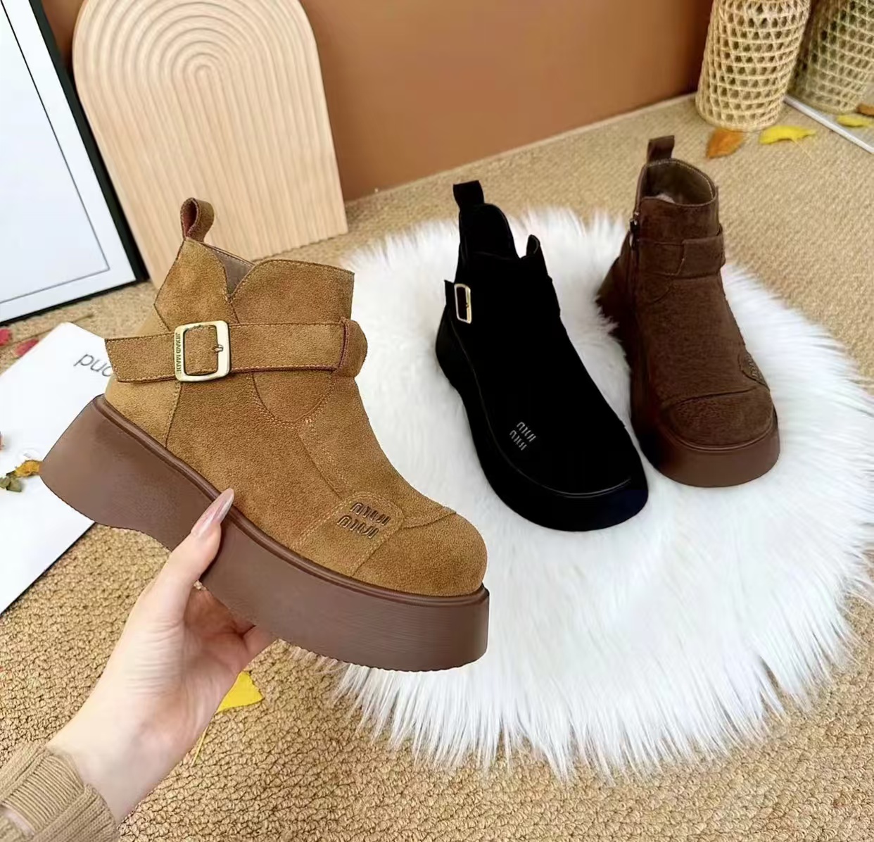 新款勃肯新款冬季加绒洋气时尚厚底勃肯雪地靴增高美拉德靴子Yy-2