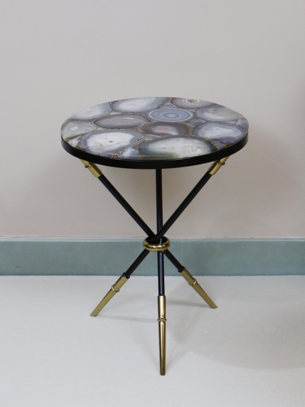 轻奢边几设计师款客厅家用沙发边几不锈钢圆形天然玛瑙移动小茶几