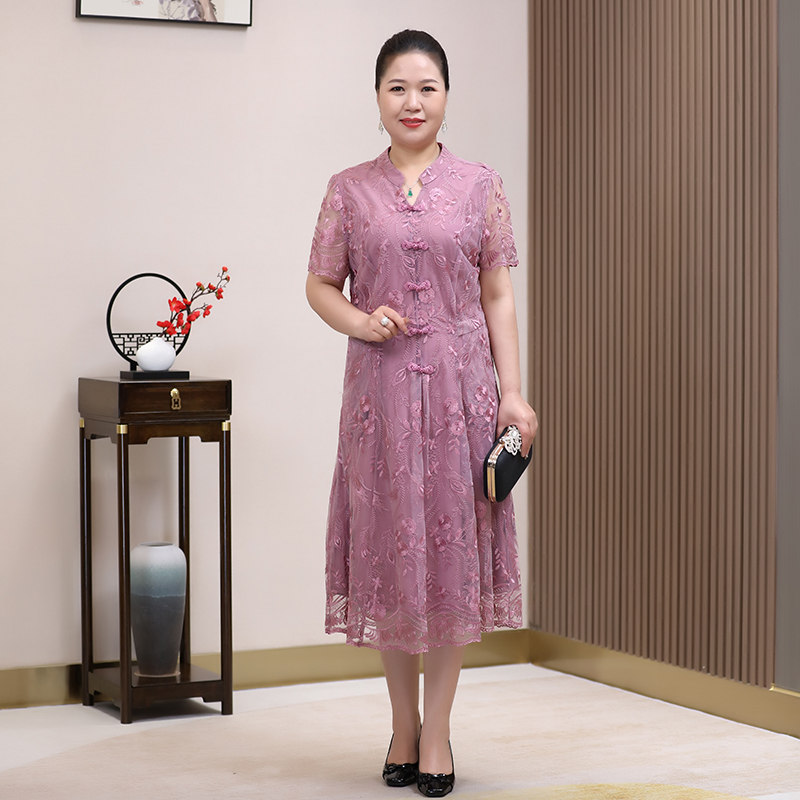 中老年妈妈装新中式长款连衣裙喜婆婆旗袍气质高贵夏季大码妈妈装