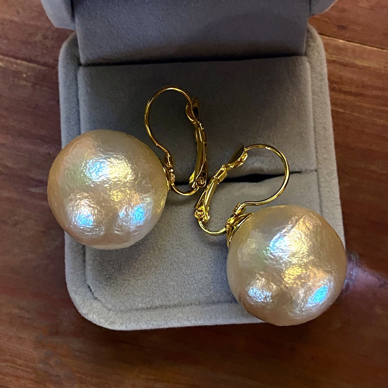 铜合金耳饰 棉花仿珍珠耳环法式复古高级感轻奢简约气质耳饰女