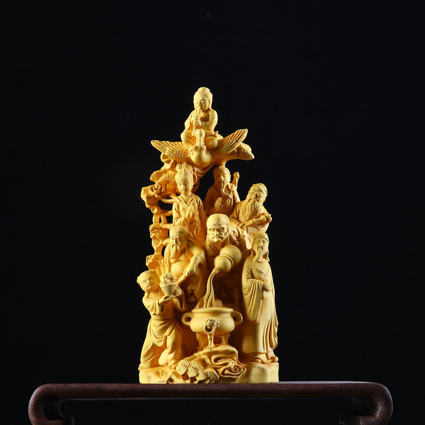 八仙过海（黄杨木）整料整料 木雕雕刻办公装饰小摆件 红木把玩品