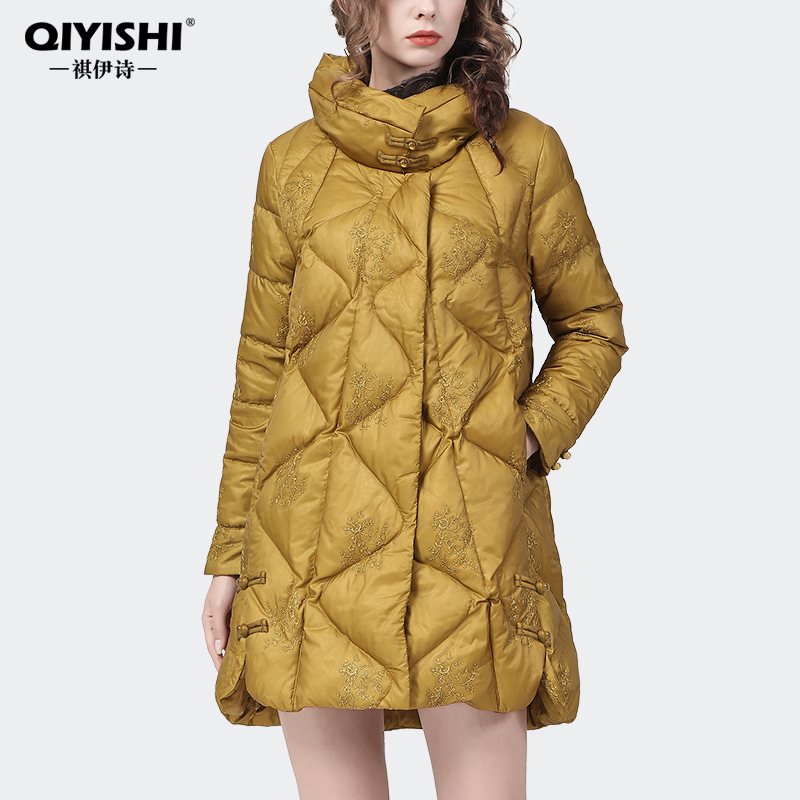 新中式中国风2024秋冬大气刺绣羽绒服中长款宽松加厚外套WE19871