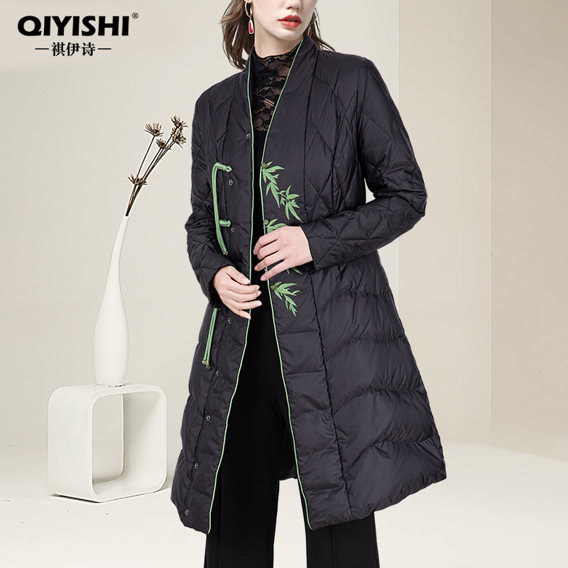 新中式羽绒服女长款外套国风复古盘扣刺绣花WF243291