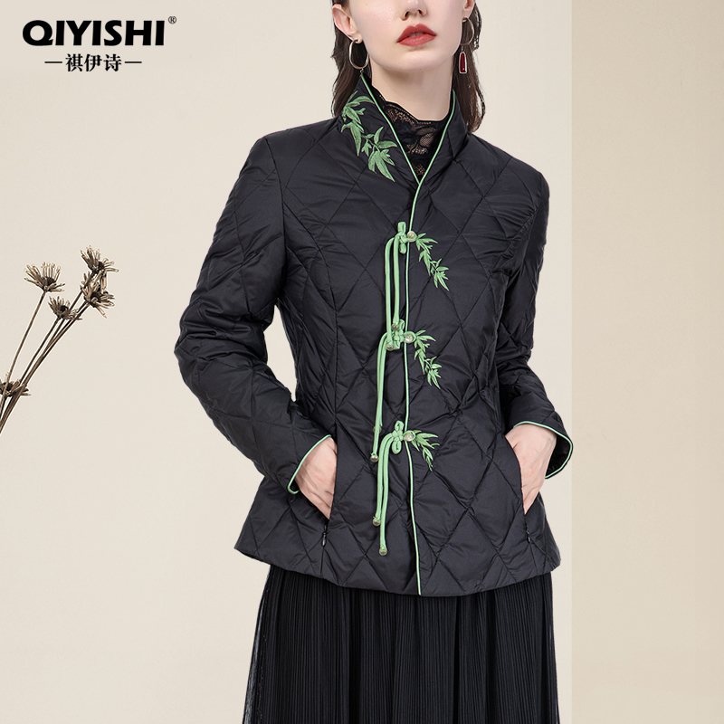 中国风羽绒服女短款外套轻薄新中式盘扣白鸭绒WG243386