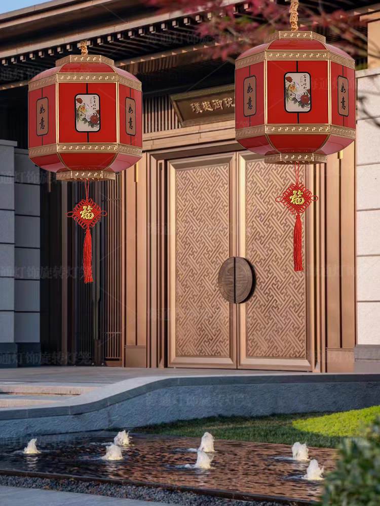 客厅大红吊灯中国风阳台大门口防水古风小灯笼方形饭店饭店走廊