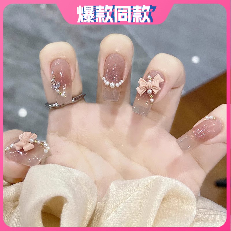 丨冰晶公主穿戴甲蝴蝶结指美甲贴片美甲可爱小众中长手工穿戴甲片
