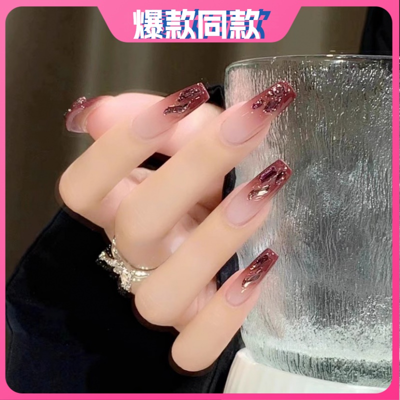 丨纯欲风美甲穿戴甲片渐变钻美甲长款仙气轻奢温柔女手工穿戴甲片