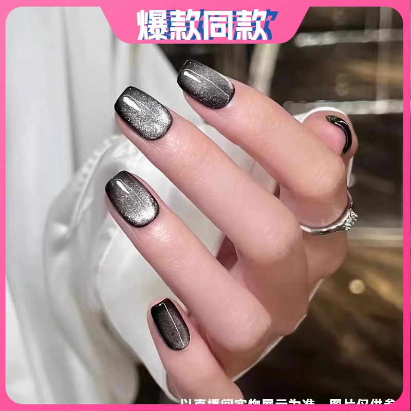 酷黑猫眼纯手工小灯泡显白全尺码穿戴美甲指甲贴片