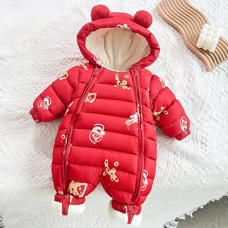 婴儿衣服新生儿连体衣秋冬套装宝宝加厚外出抱衣羽绒棉服加绒冬装