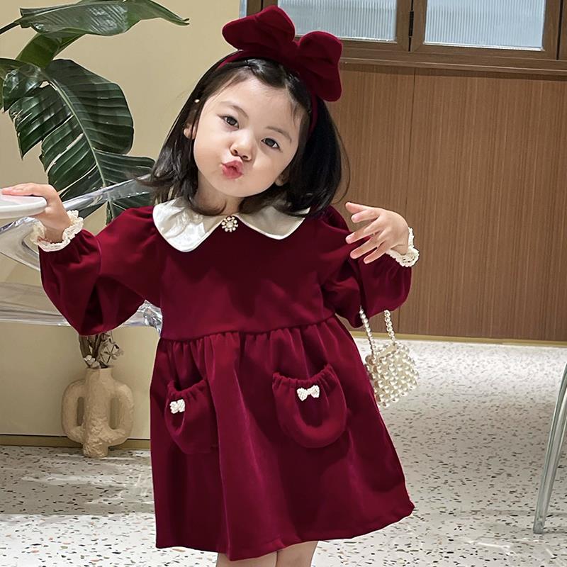 女童加绒秋冬丝绒连衣裙周岁女宝宝礼服女孩子公主裙洋气生日裙子