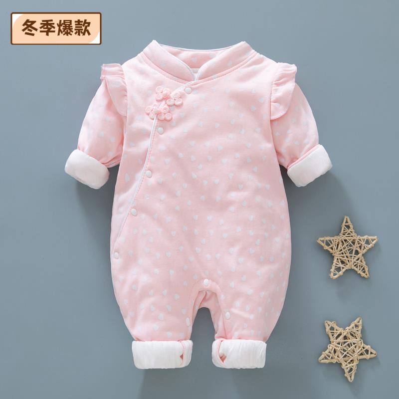 新生儿夹棉加厚衣服婴儿薄棉连体衣秋冬洋气幼儿宝儿童保暖哈衣