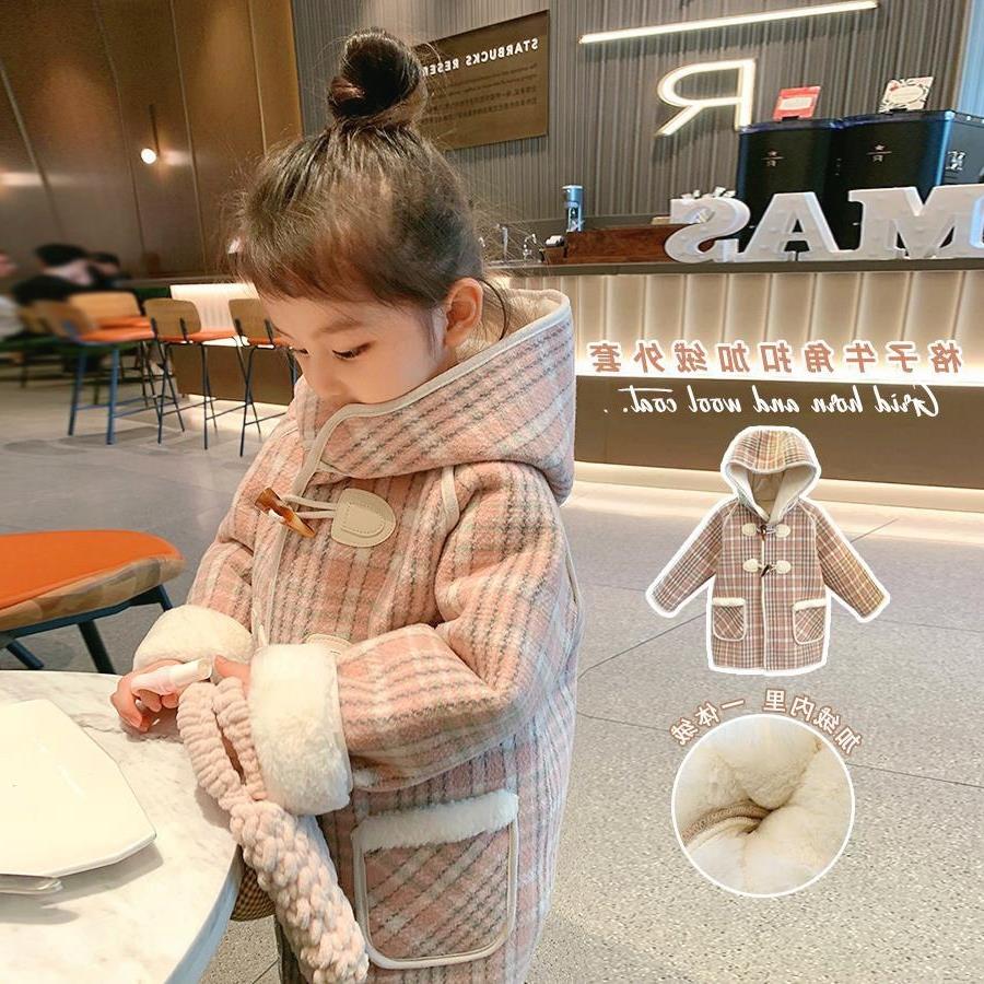 小童女童毛呢薄绒外套儿童2023洋气中长款风衣宝宝春秋呢子大衣潮