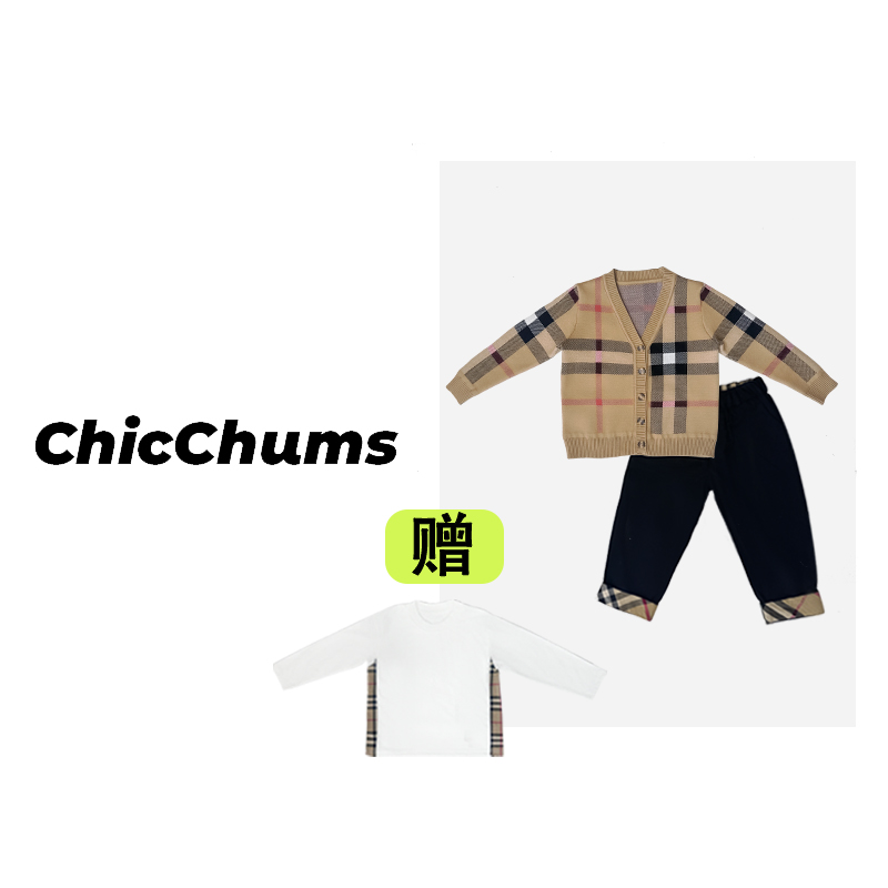【ChildishChic高定童装】高定针织卡其色格纹套装