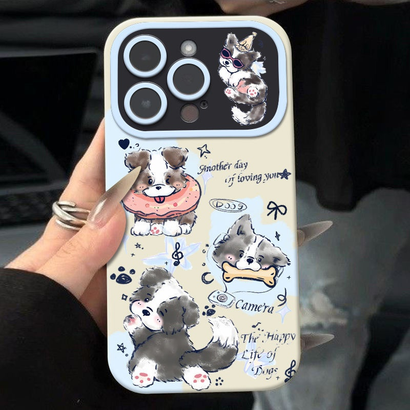 撞色快乐猫狗苹果15手机壳iphone14promax/12/11大视窗xs/xr软壳