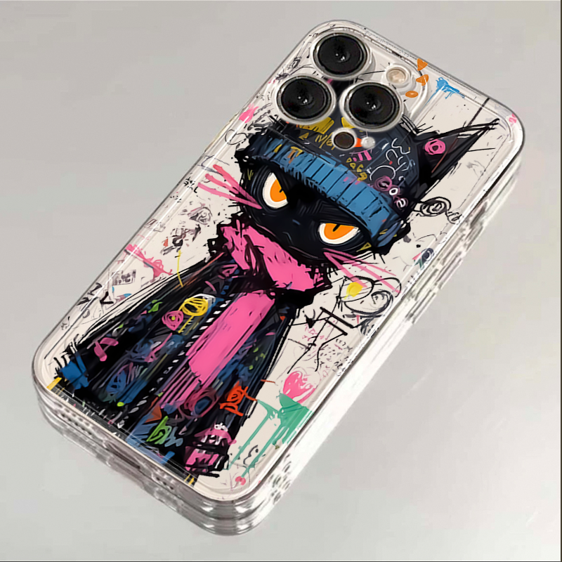 街头涂鸦黑猫iphone15苹果手机壳14promax硅胶13pro透明12创意11