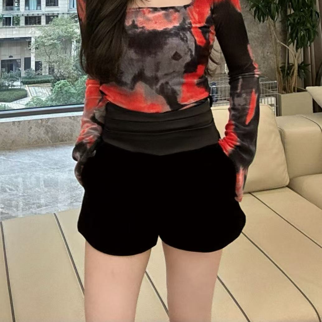 福利10.4号气质拼接高腰显瘦短裤 （现货） 时尚百搭修身显瘦网红女