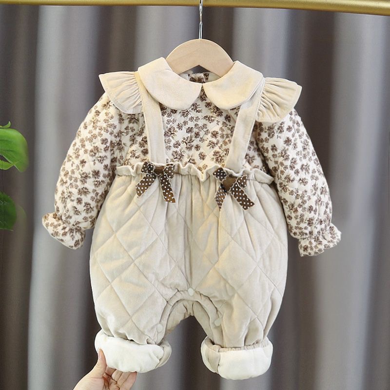 婴儿冬装衣服保暖新款新生儿加厚婴儿连体衣满月百天加绒厚棉哈衣