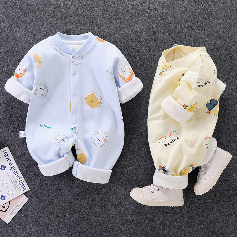 婴儿连体衣新品春款男女宝宝夹棉保暖哈衣爬爬服新生幼儿薄棉衣服