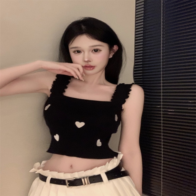 7169新款木耳边爱心针织打底内搭外穿纯欲小吊带背心女
