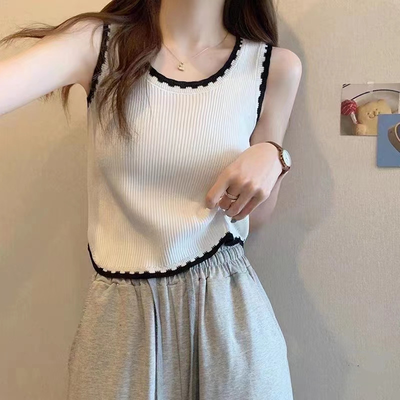 无袖显瘦外穿女装内搭风甜辣短款针织背心吊带时尚白色百搭打底