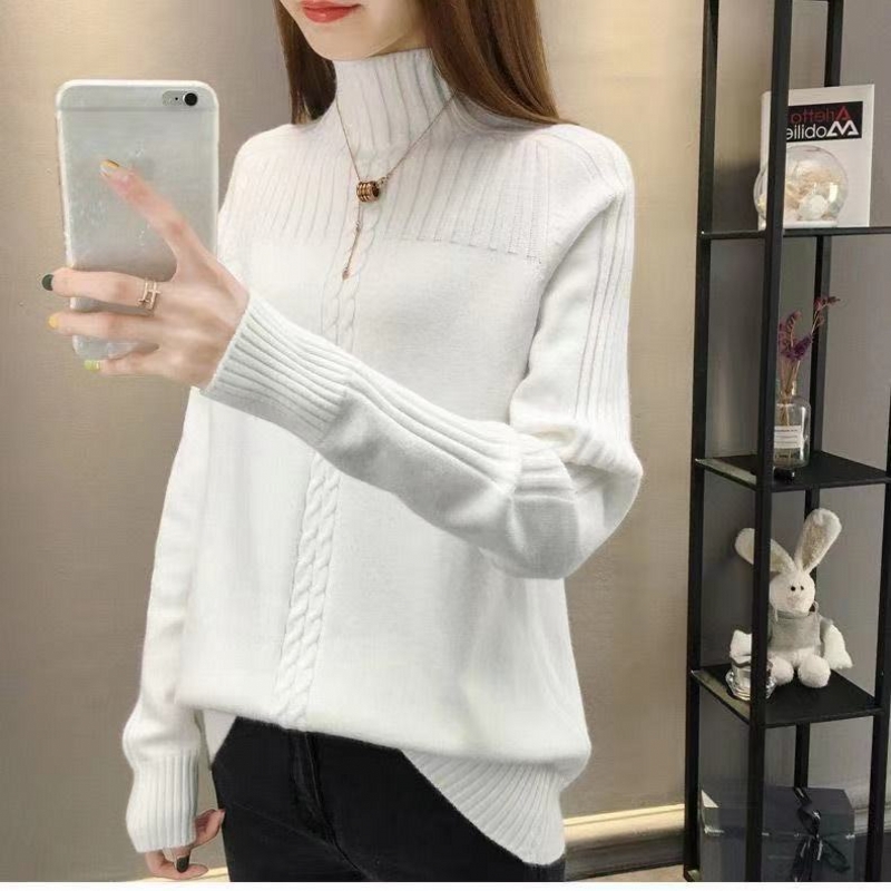 5223#半高领纯色打底衫毛衣内搭秋冬新款宽松针织衫加厚洋气外穿