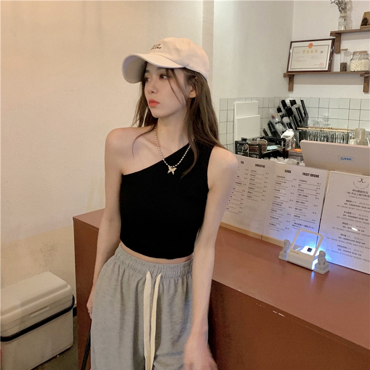 辣妹紧身设计感露肩背心夏季2025不规则修身打底衫短款上衣网红