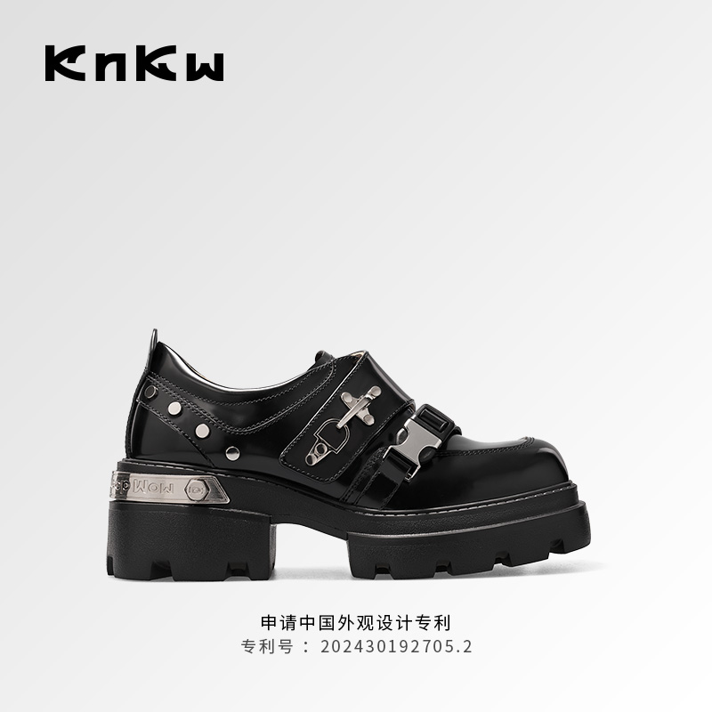 【银河之翼】KNKW圆头乐福鞋时尚高能感黑色厚底小皮鞋W3912G032