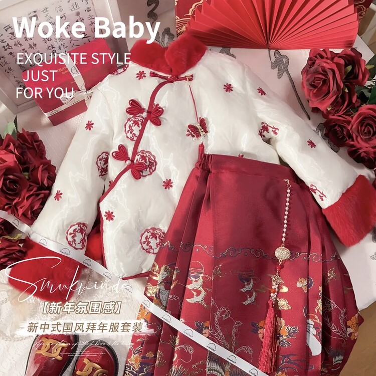 汉服秋冬女童马面裙2023新款冬季龙年拜年服套装儿童新年国风套装