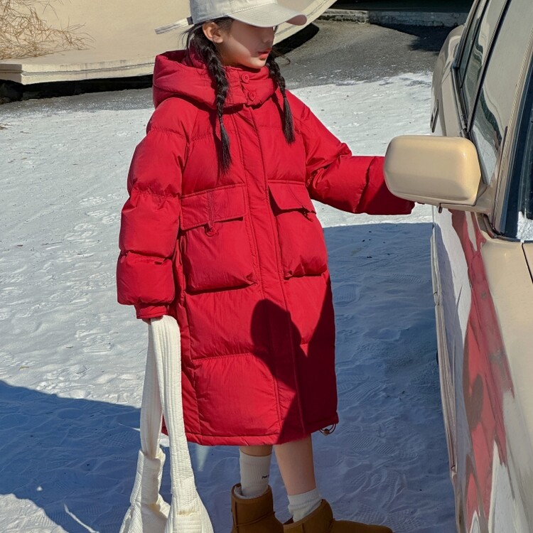 女童2023新款长款过膝羽绒服韩版儿童棉衣时髦洋气加厚保暖棉服潮
