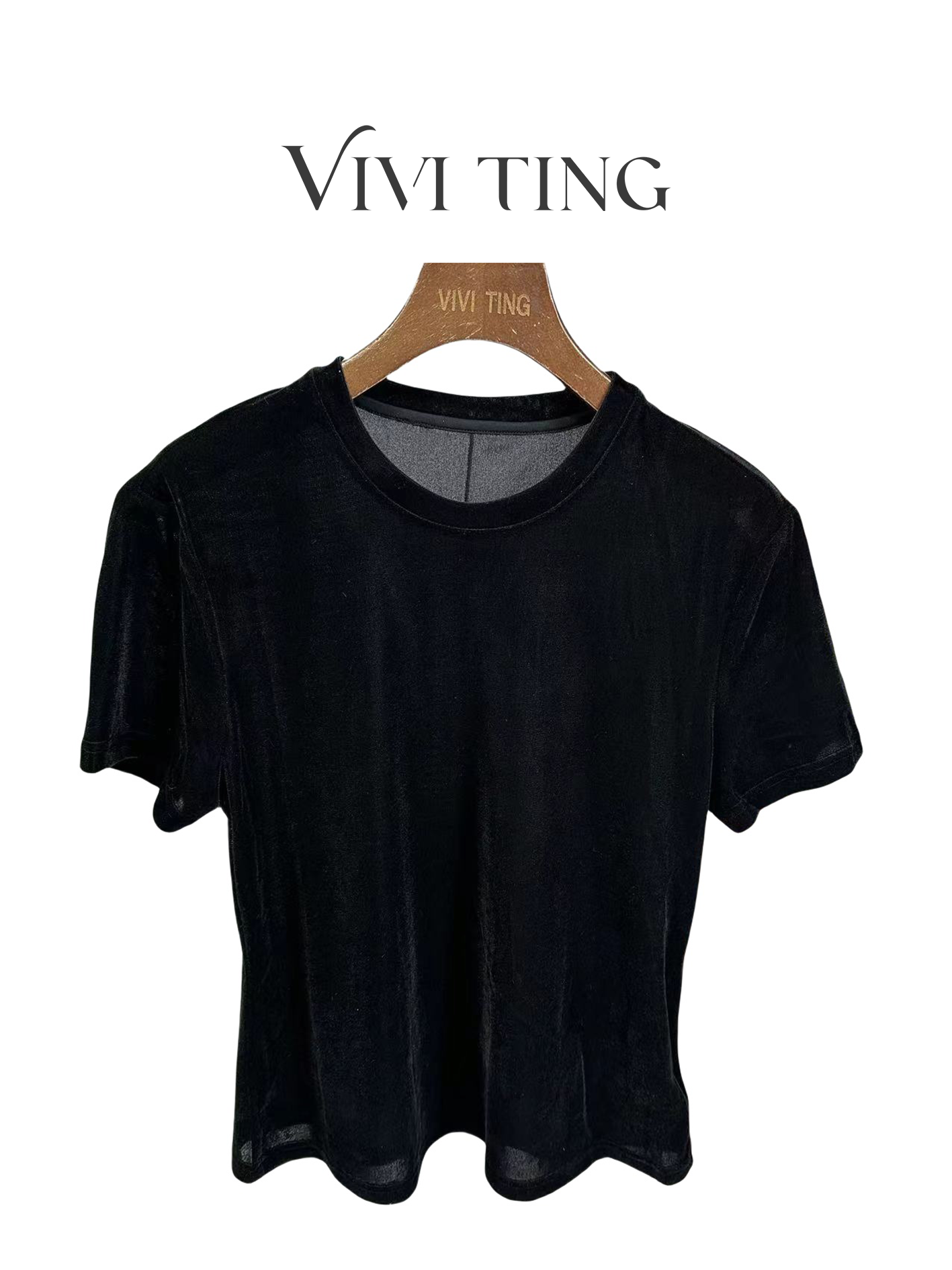 【VIVI·TING】婷姐推荐时尚高级感修身显瘦后铁片丝绒短袖上衣s328