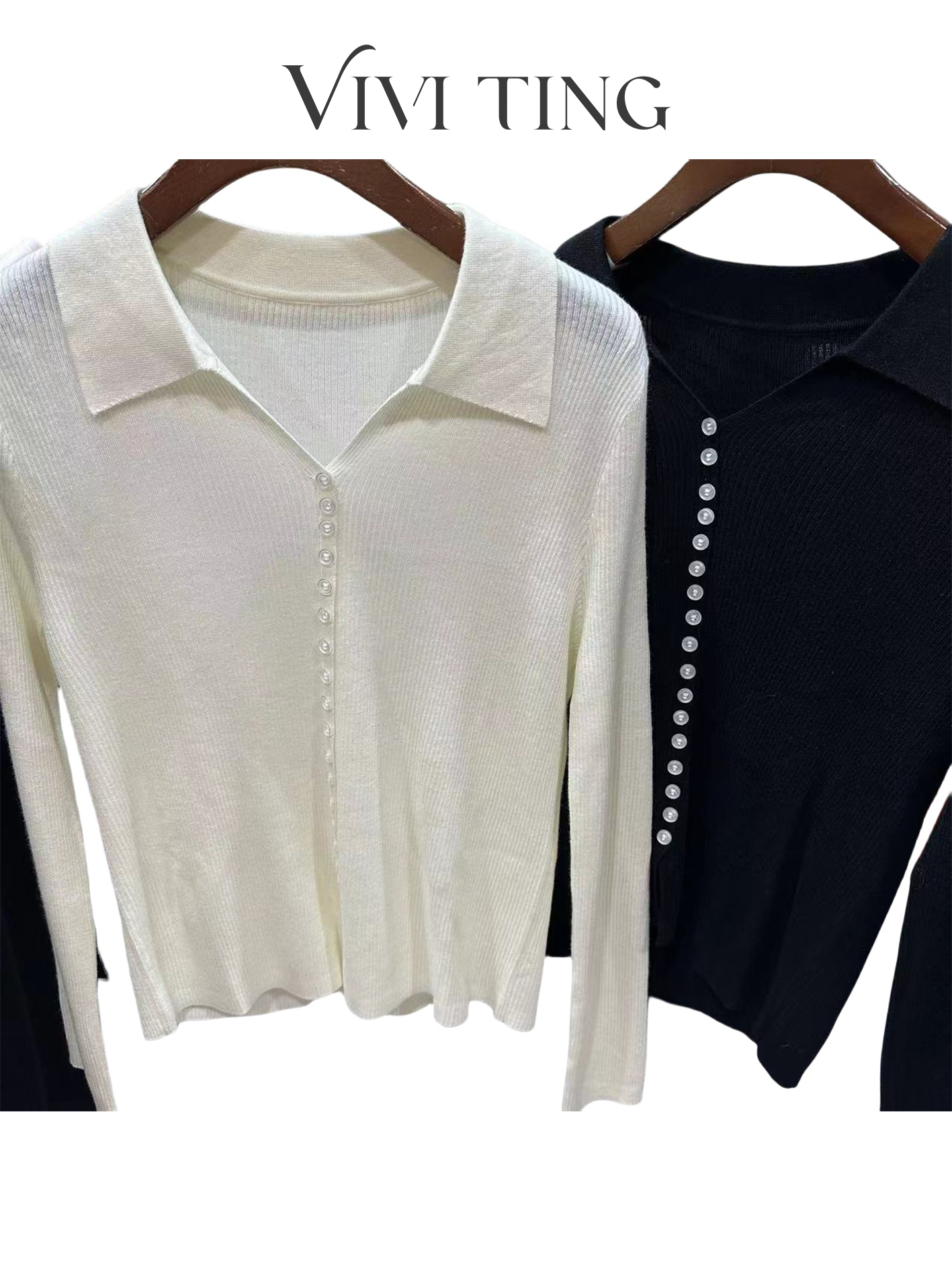【VIVI·TING】婷姐推荐秋季新款polo领单排扣长袖针织上衣F223