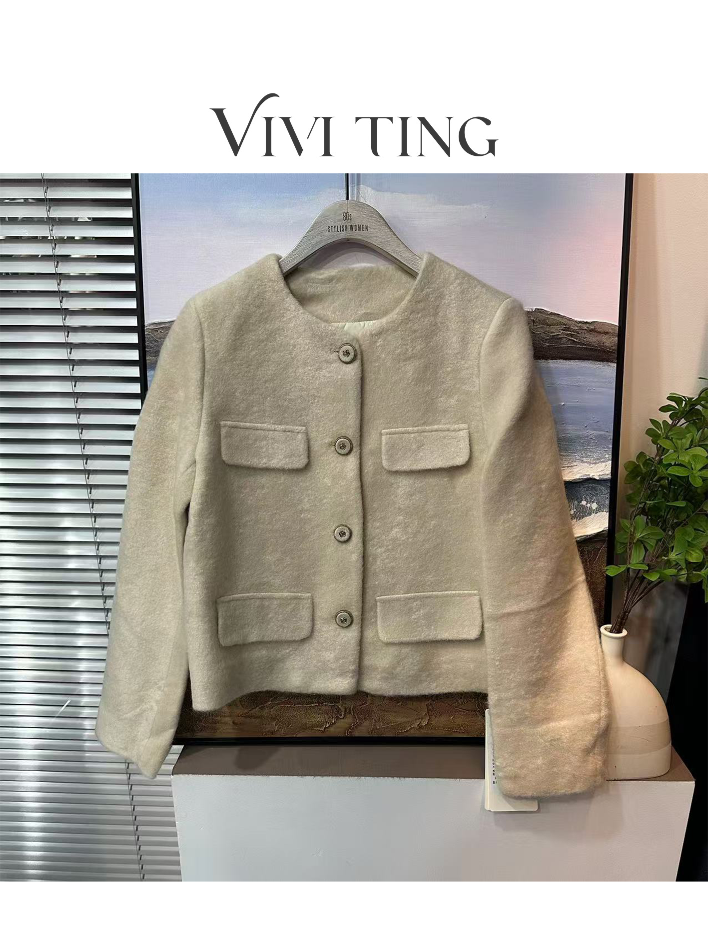 【VIVI·TING】婷姐推荐秋冬小香风单排花朵金扣前假口袋羽绒服F493