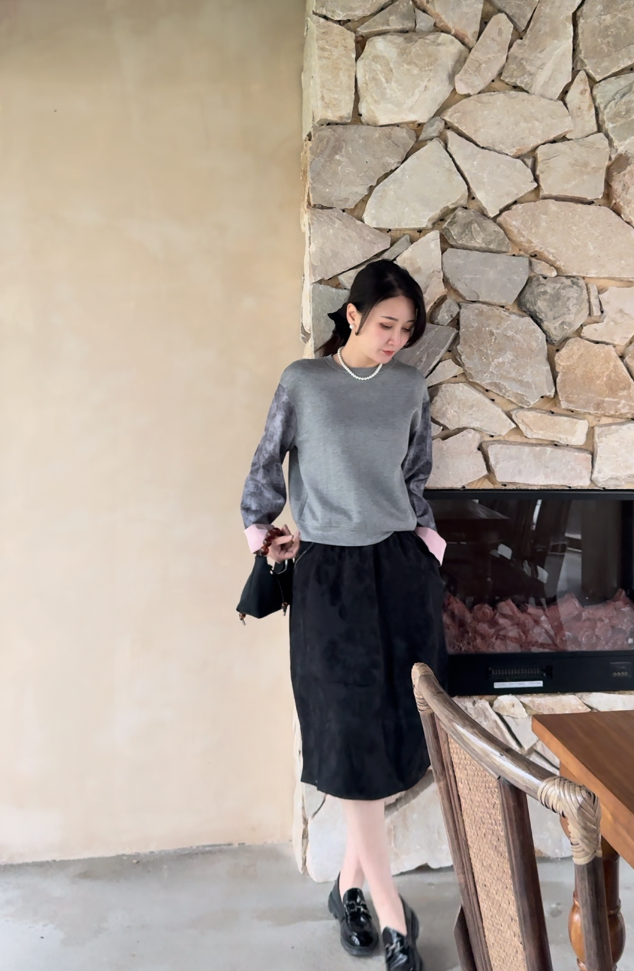 【VIVI·TING】婷姐推荐提花翻边袖百搭国风中式圆领卫衣s162