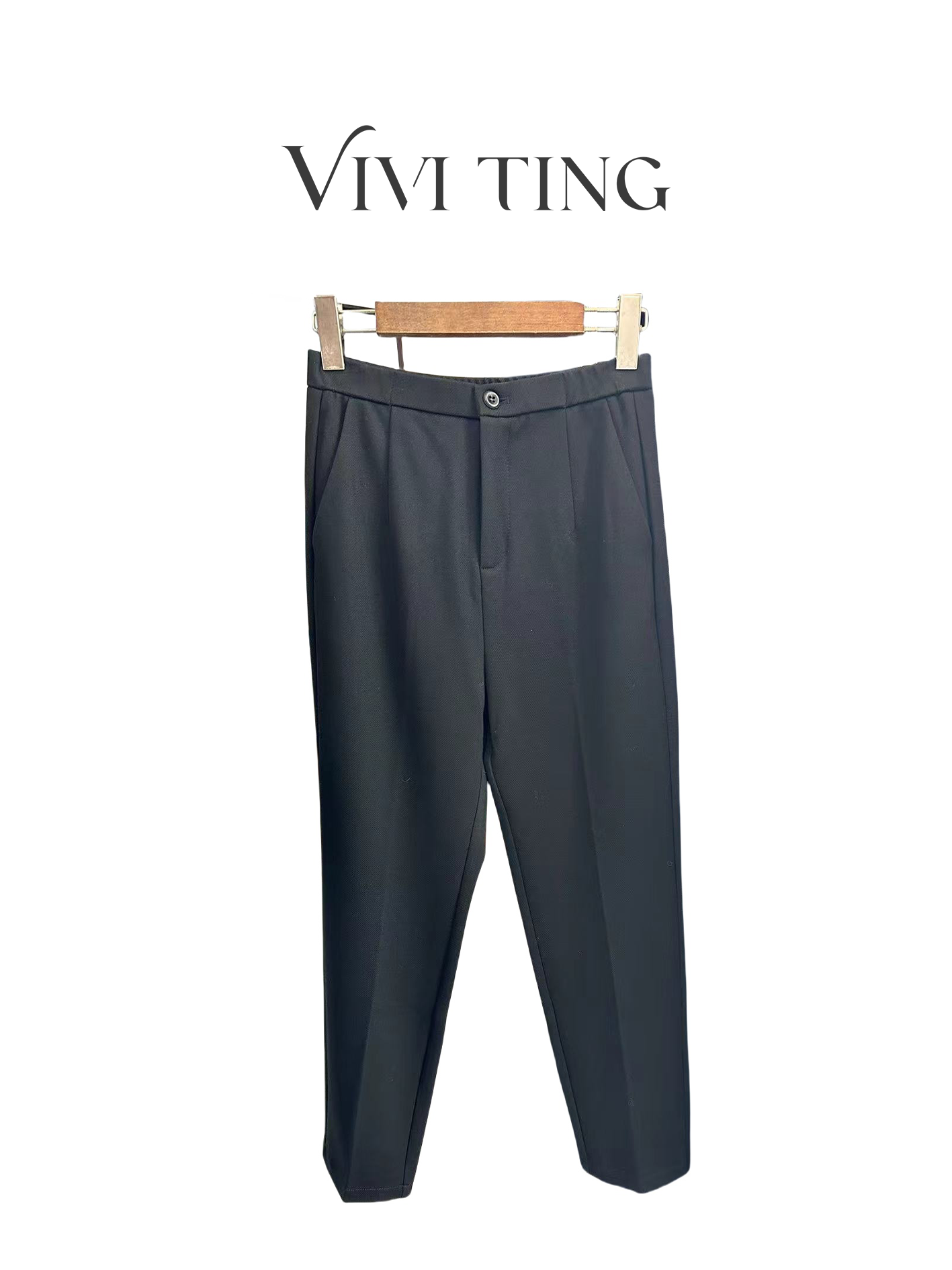 【VIVI·TING】婷姐推荐轻熟休闲风后松紧腰一粒扣九分休闲裤k207