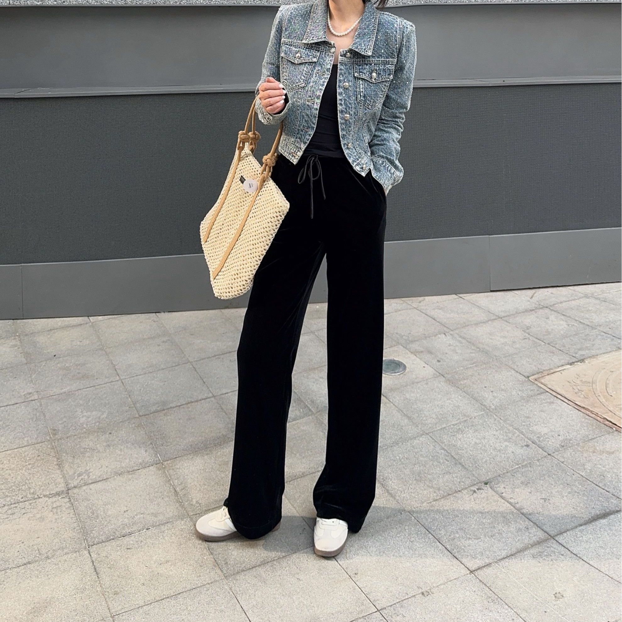 【VIVI·TING】婷姐推荐抽绳丝绒裤垂感拖地休闲裤垂感直筒裤k42