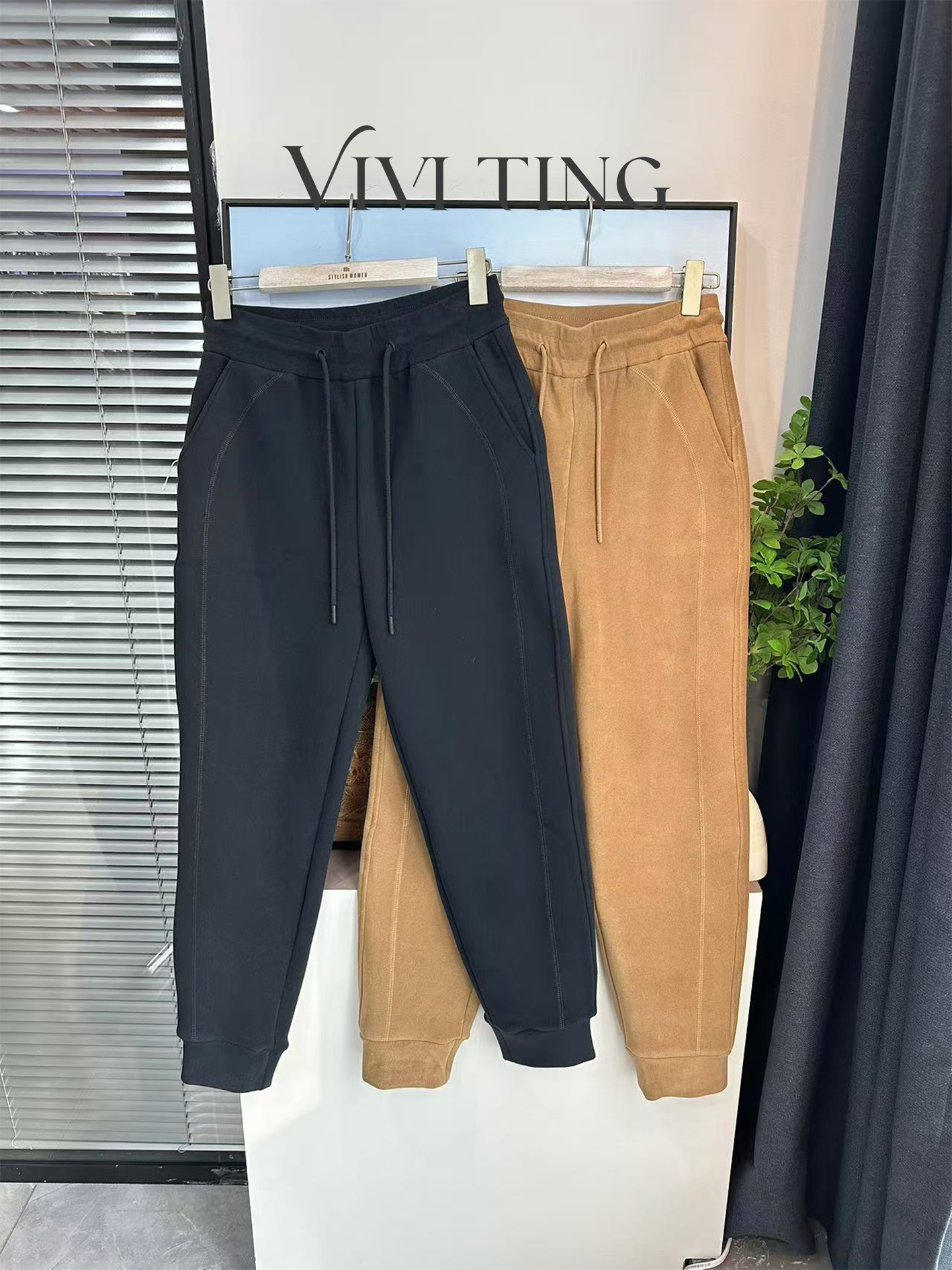 【VIVI·TING】婷姐推荐秋冬季休闲纯色厚款松紧腰抽绳紧口卫裤F524