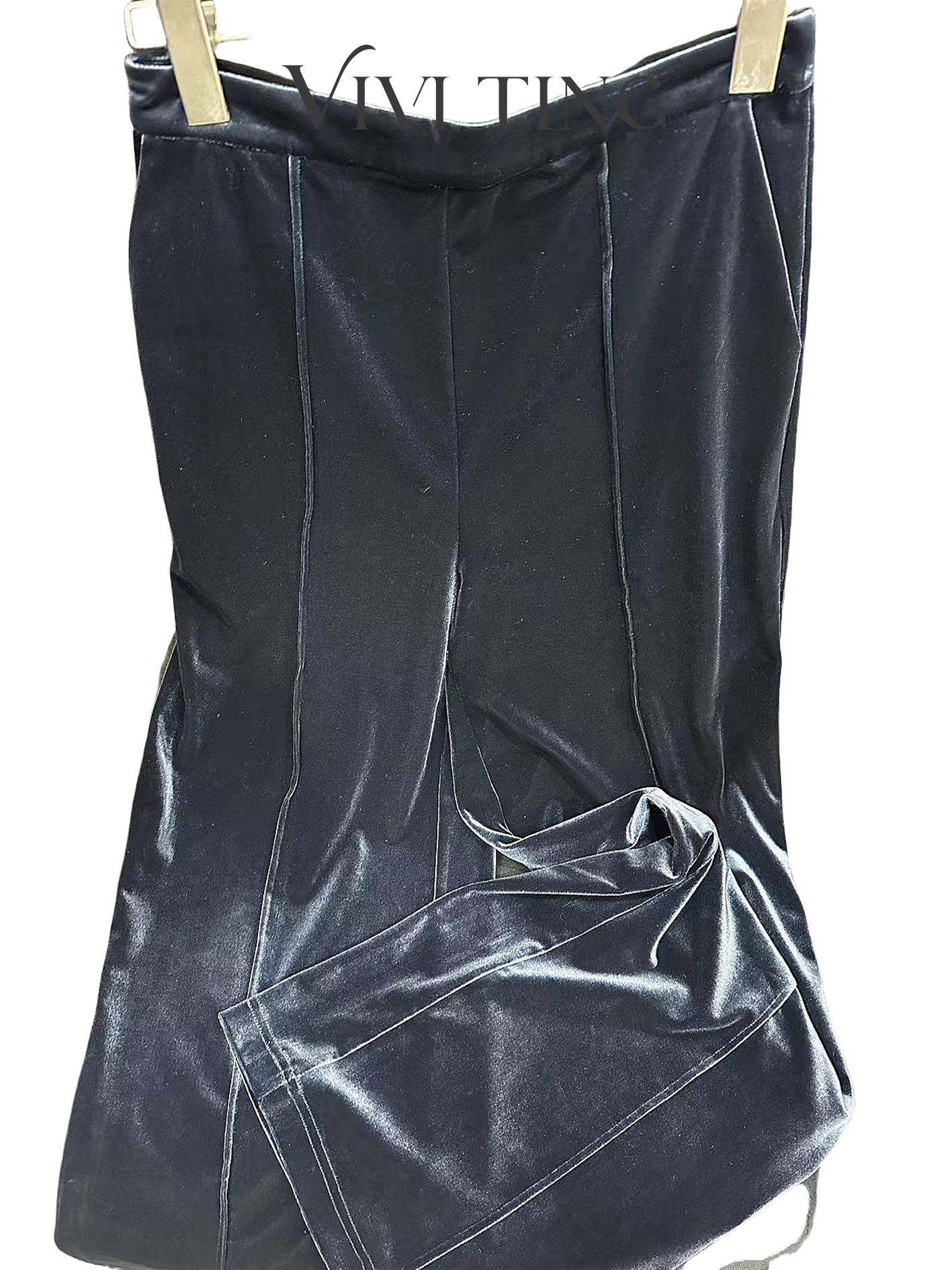 【VIVI·TING】婷姐推荐蓝丝绒裤松紧腰休闲百搭直筒街头风长裤F641