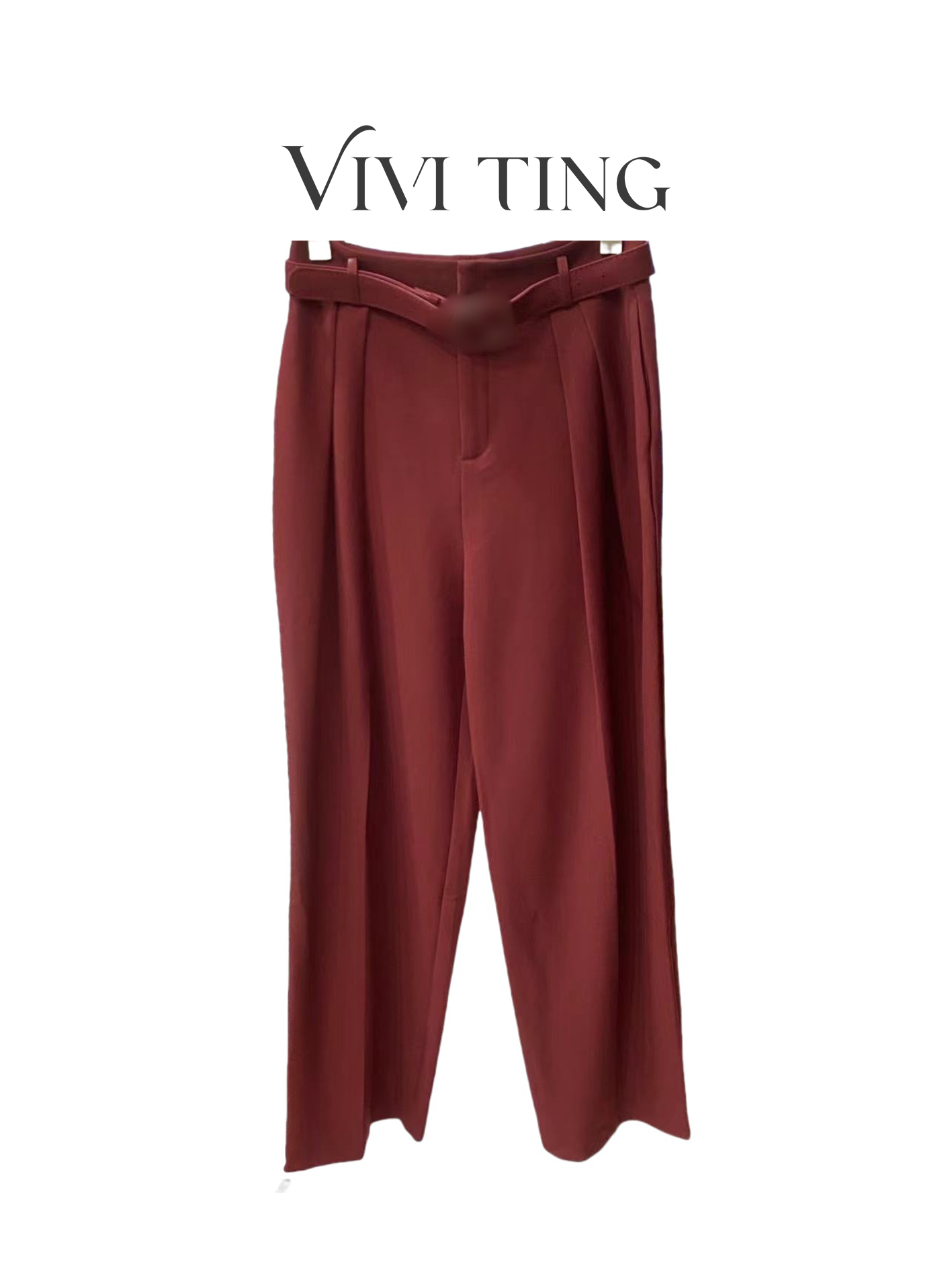 【VIVI·TING】婷姐推荐休闲百搭红色腰带简约高腰直筒休闲裤k247