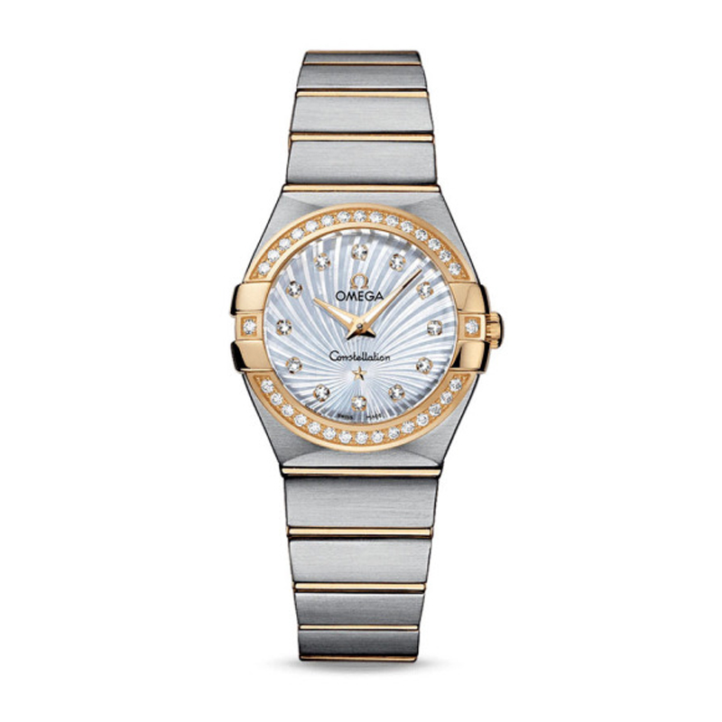 99新 Omega/欧米茄 星座24mm  玫瑰金 满钻 螺纹盘女士腕表