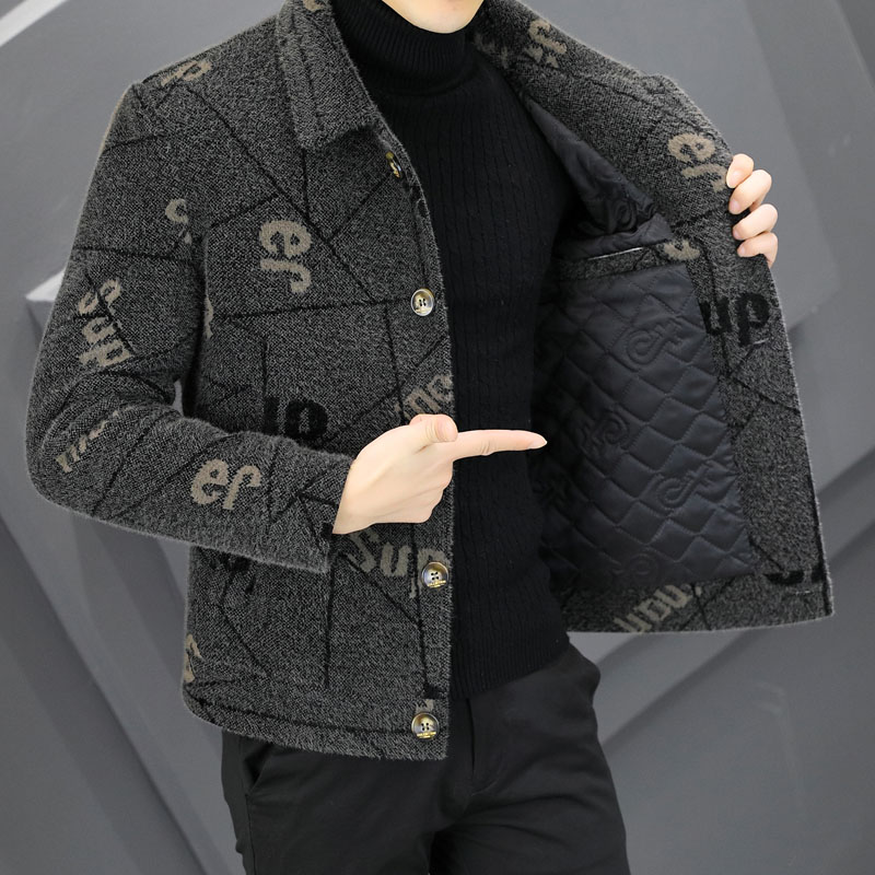 毛呢帅气时尚百搭保暖加厚男士外套呢子大衣呢子男外套翻领秋冬季