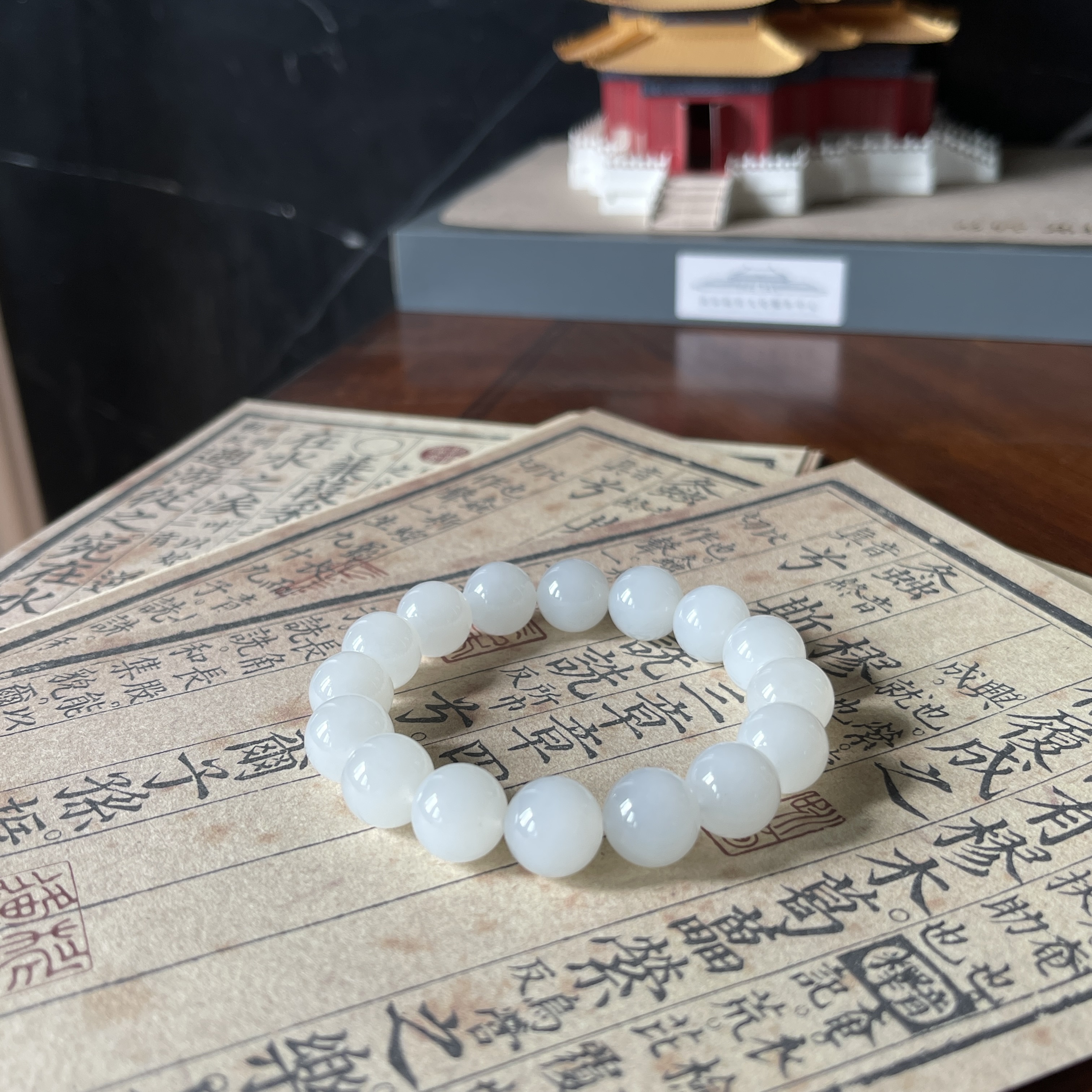 天然和田玉白玉单圈约12冰莹高级莹润白月光手串轻奢时尚百搭