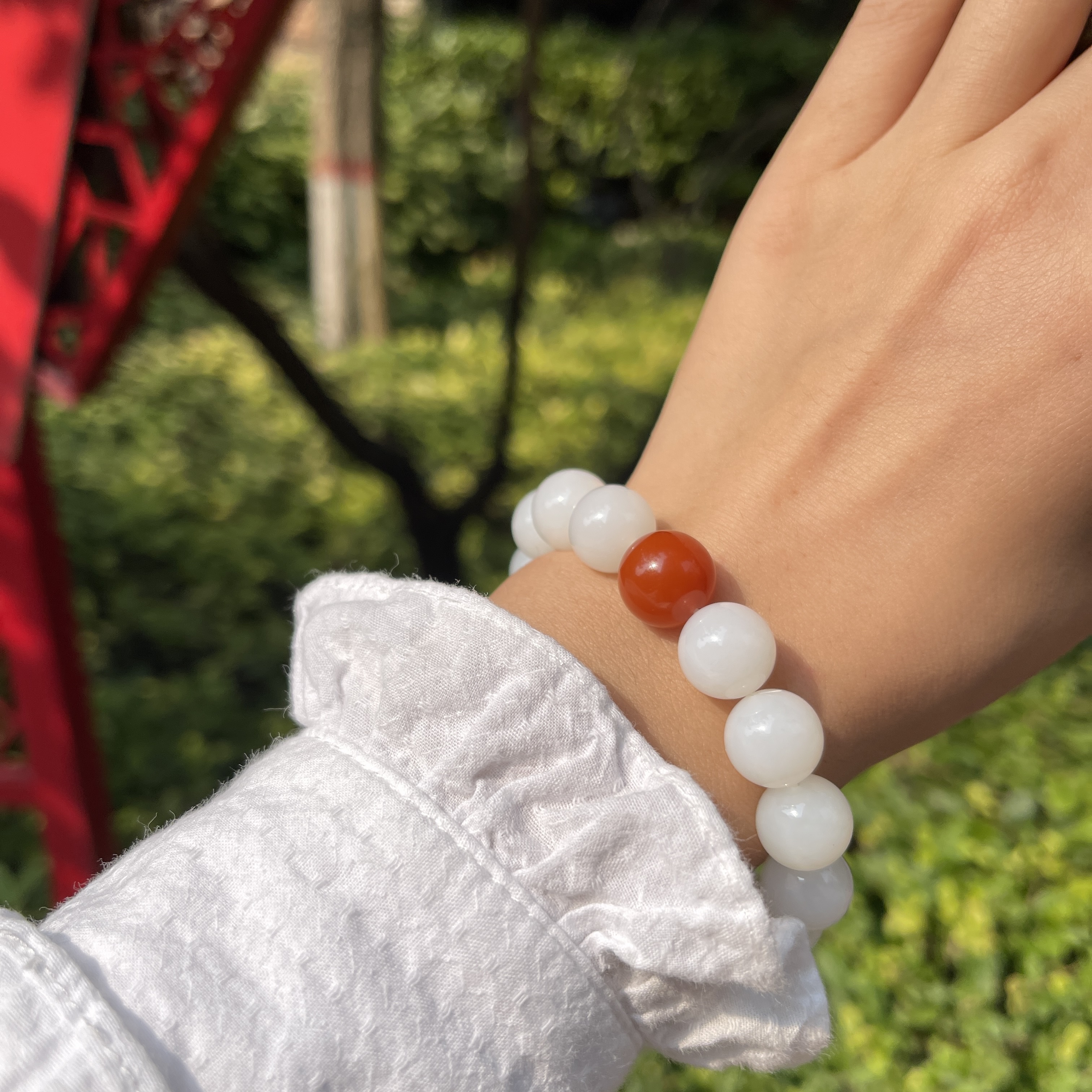 天然和田玉白玉单圈手串约12白糯细腻油润高级质感