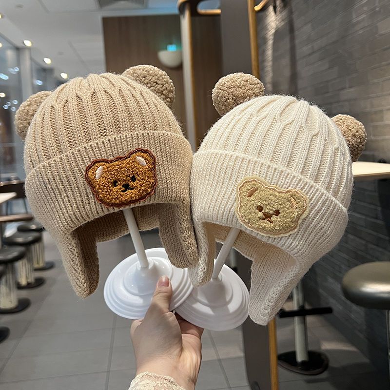 婴儿帽子小熊秋冬季婴幼儿可爱超萌男女童宝宝护耳帽加绒保暖帽子