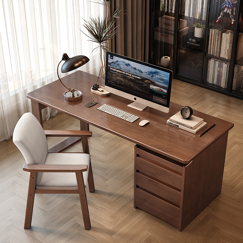 实木双人书桌家用书柜组合卧室两人位办公桌电脑桌桌子写字台