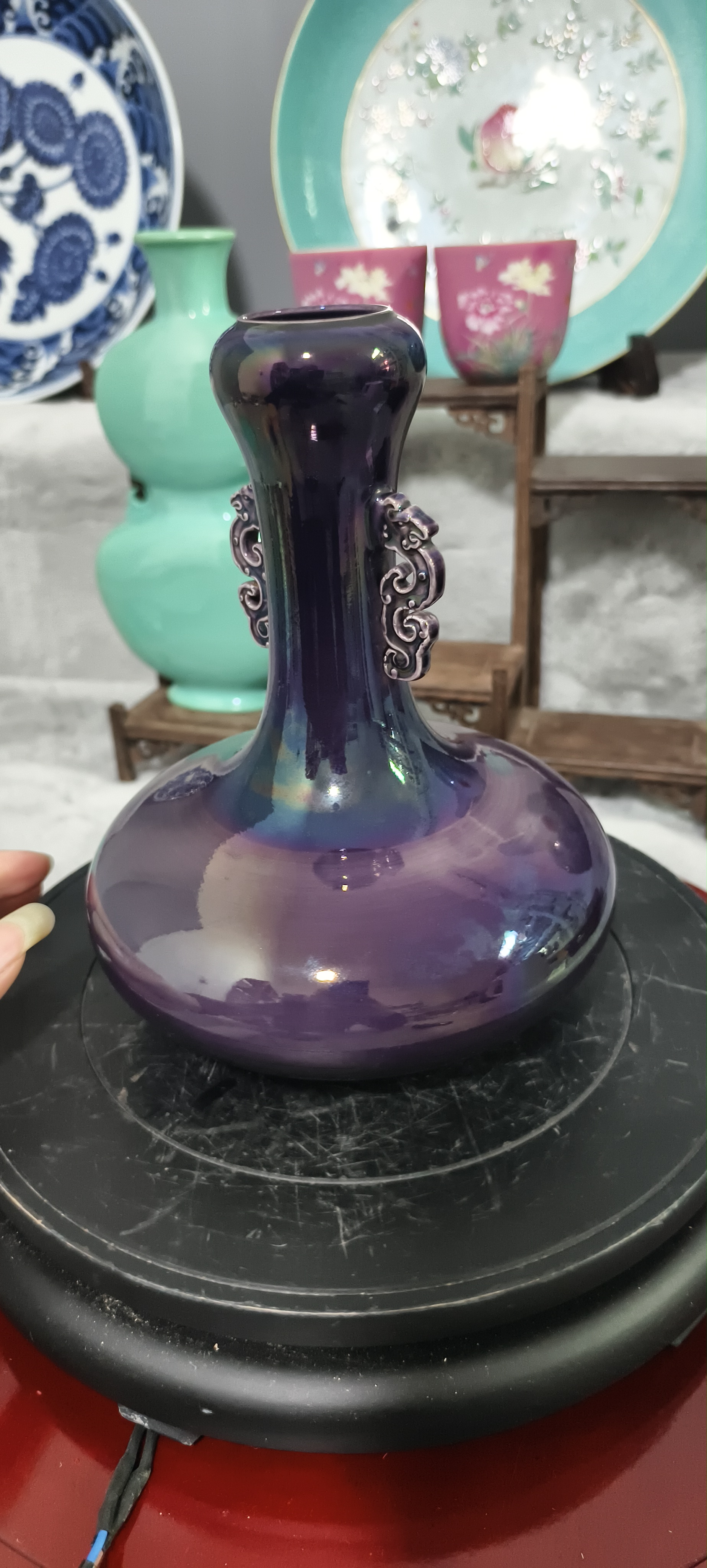 民俗手工黑色花瓶摆件装饰道具艺术品