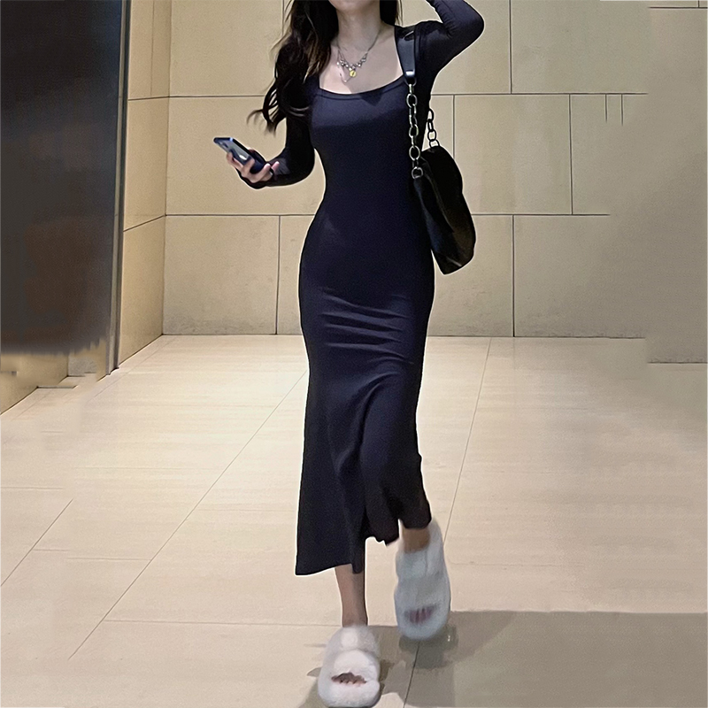 2025秋冬新款连衣裙气质收腰显瘦法式洋气鱼尾后妈长裙