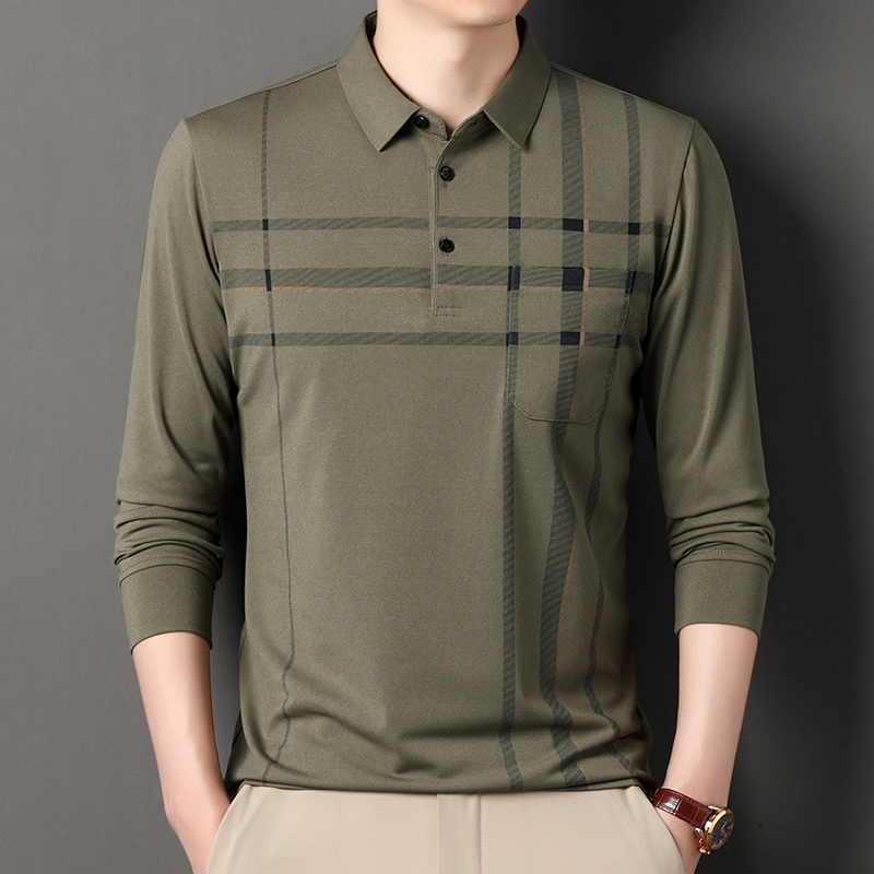 春秋新款爸爸装长袖polo,t恤中老年薄款休闲商务打底衫上衣翻领