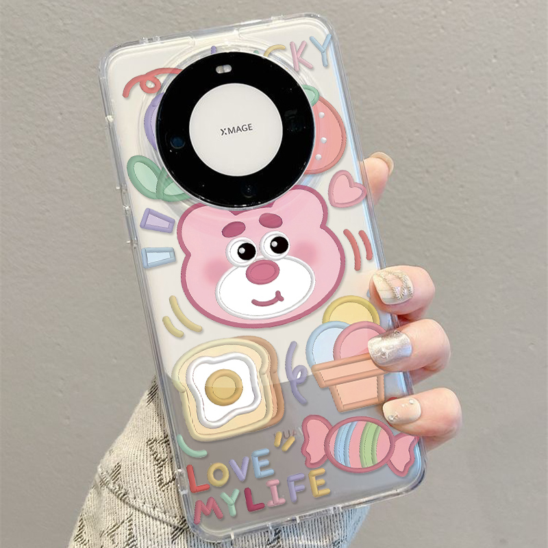 适用华为Mate30Pro5G手机壳p60art/p60pro/mate50花花草莓熊简约