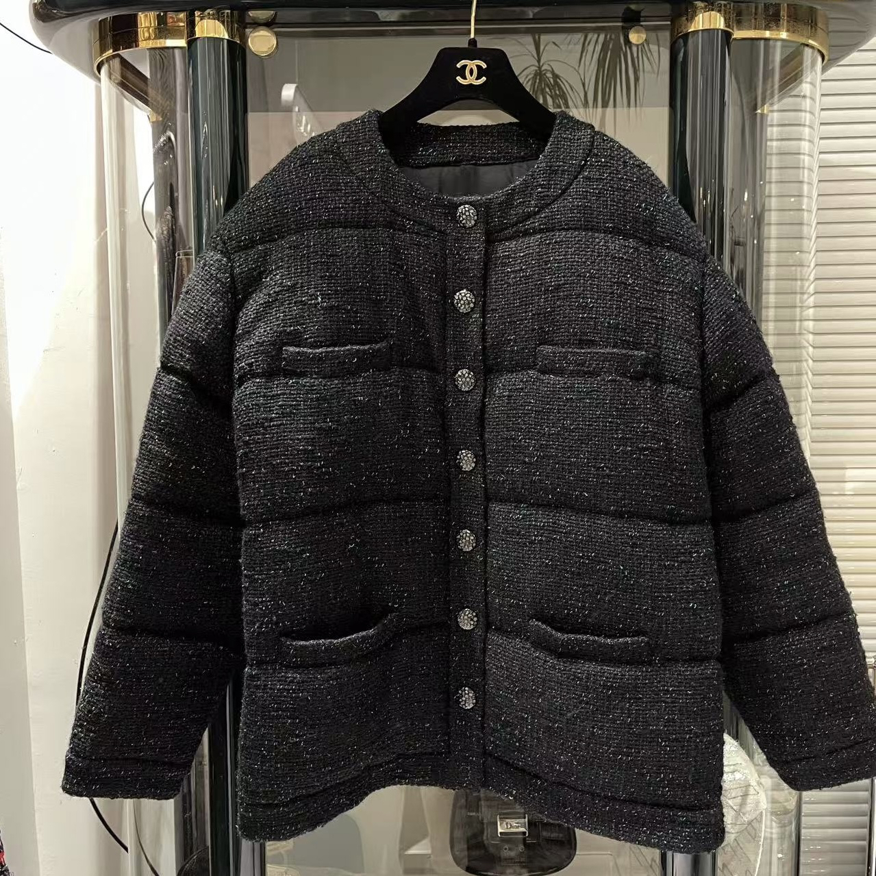 95新 Chanel/香奈儿 18k迷雾森林系列黑色圆领四口袋棉服约38码